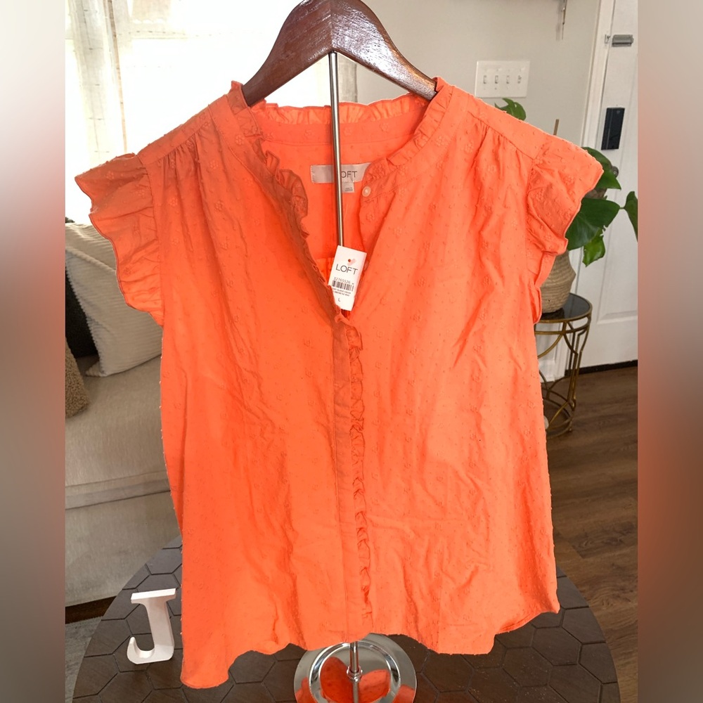 Loft Coral Eyelet Blouse NWT in Size L